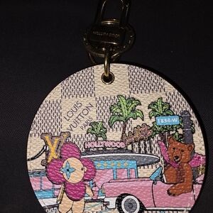 Louis Vuitton Round Keychain with Pink and Blue Hollywood Design